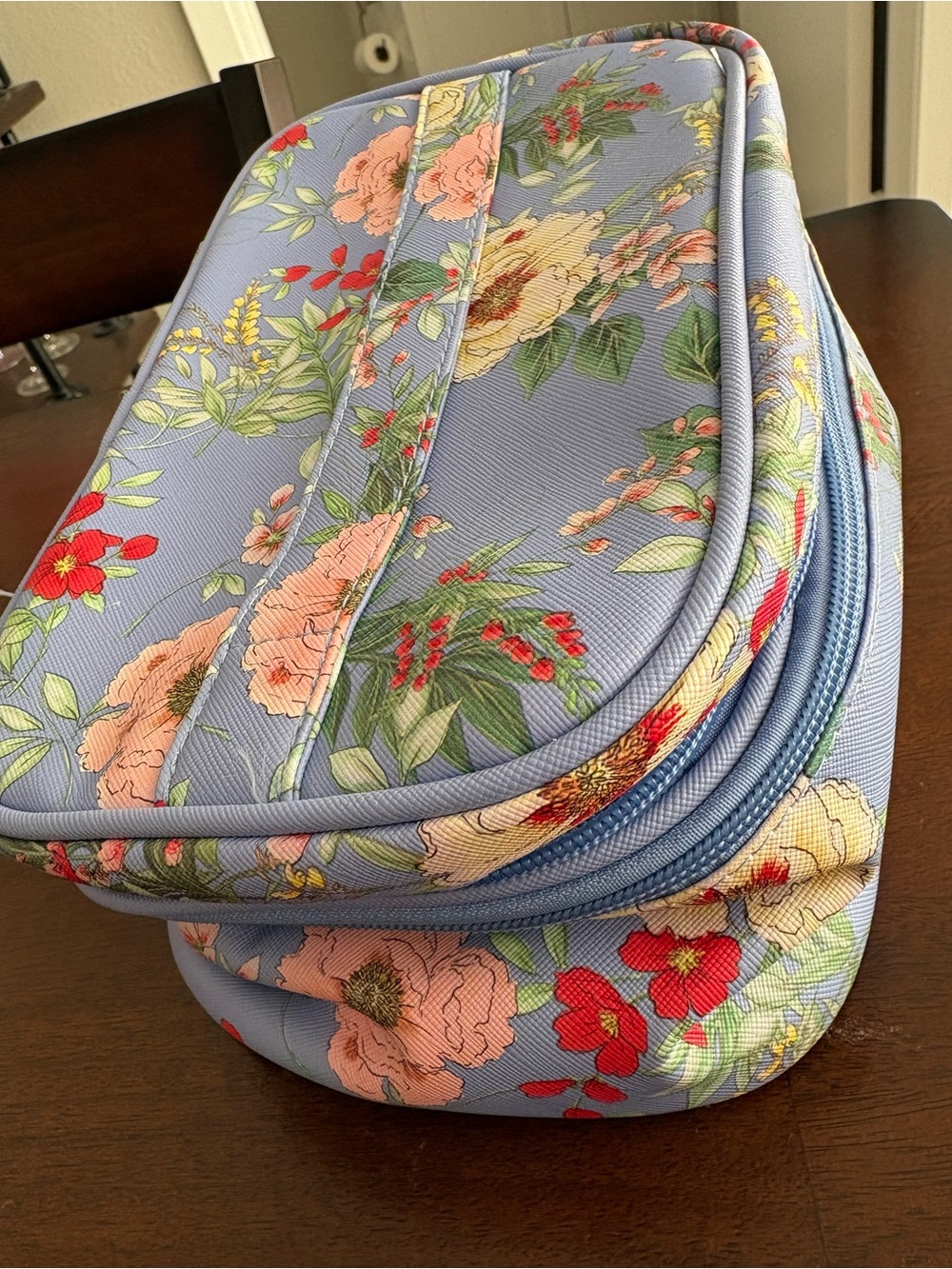 Yumi Kim Blue Floral Cosmetic Case with Multicolor Flowers